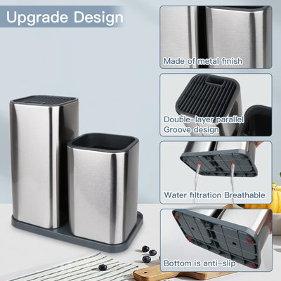 Universal Knife Block, Stainless Steel Universal Knife Holder Block Without Knives, Modern Kitchen Knife Storage Organizer For Countertop