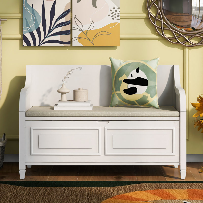 Linen Upholstered Storage Bench, White