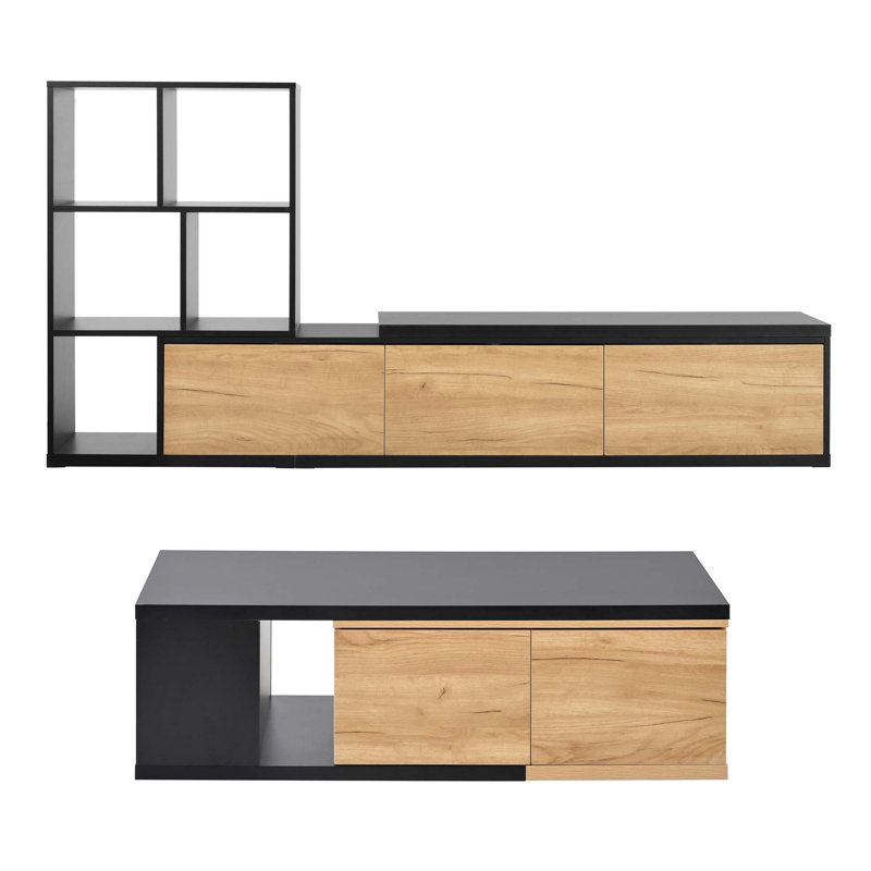 Meuble télé extensible avec tablettes à 3 niveaux et plateau coulissant pour téléviseur de 110 po ou moins (ensemble de 2)
