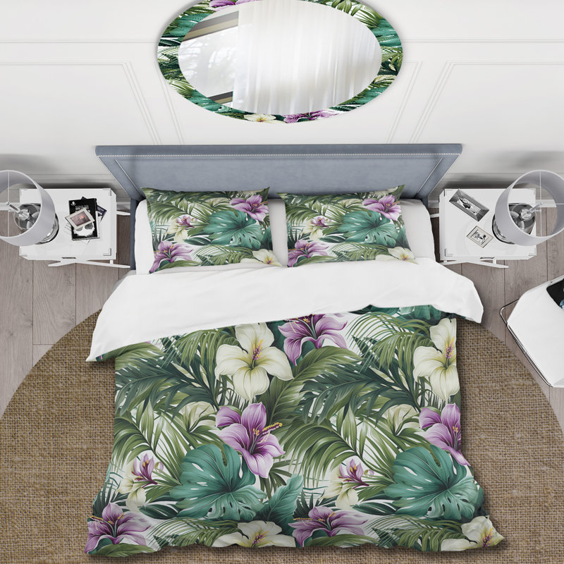 Ensemble de housse de couette Palm Enchantment, Housse de couette simple + 1 taie décorative stan