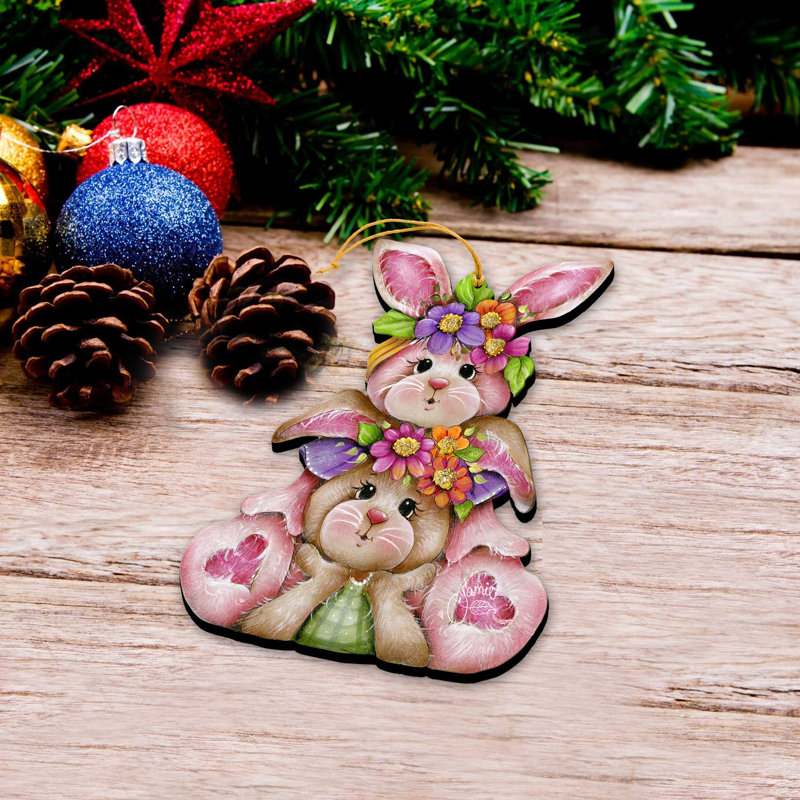 Ornements en forme de lapin rustique - Décoration de printemps de Pâques - Cadeau de Pâques fait à la main par J. Mills-Price
