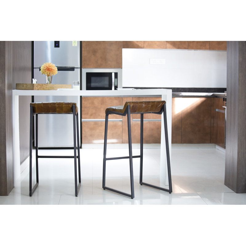 Martiana Upholstered Counter Stool with Metal Frame, Heritage Bark Brown