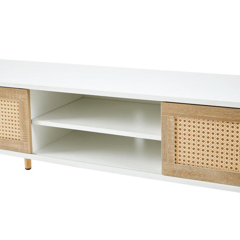 55'' W Rattan Storage Credenza Console Table, White