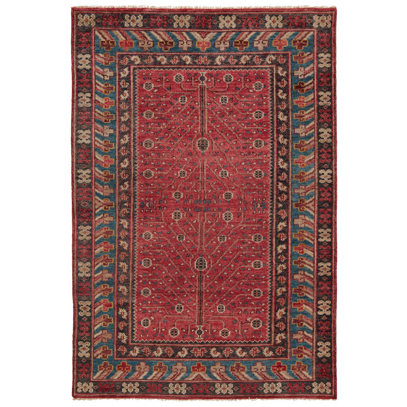 Tapis rouge / bleu noué à la main Buchan Jaipur Living Donte, Rectangle 8 pi x 10 pi