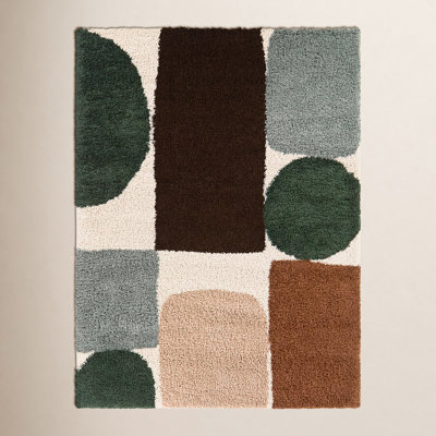 Cream Abstract Shag Rug