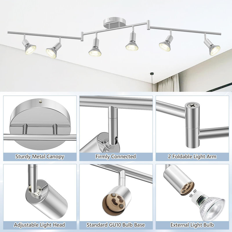 6 Light Track Lighting Kit,Flexibly Track Lights Ceiling with GU10 Base for Kitchen, Chrome