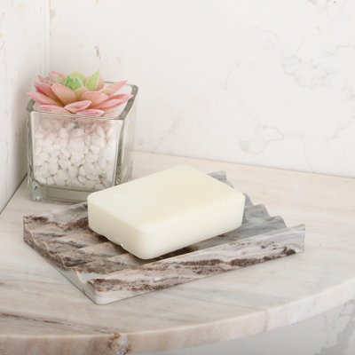 Natural Marble Bathroom Shower Soap Dish, Sink Soap Holder, Striped Groove Soap Dish
