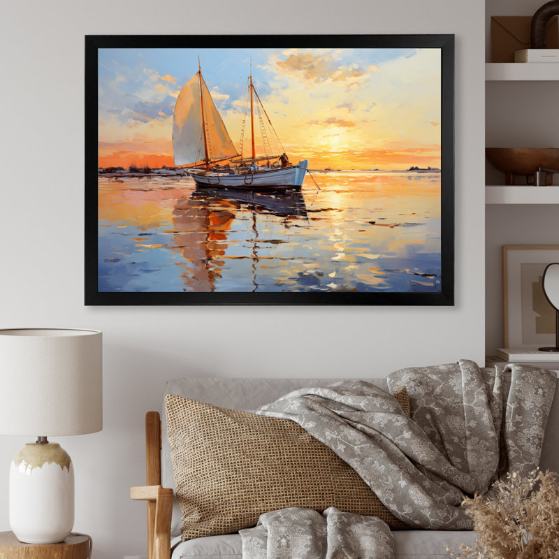 Boat Seascape Impression IV - Transportation Canvas Art Print, H 24 po x l 32 po x P 1 po, Cadre simple noir