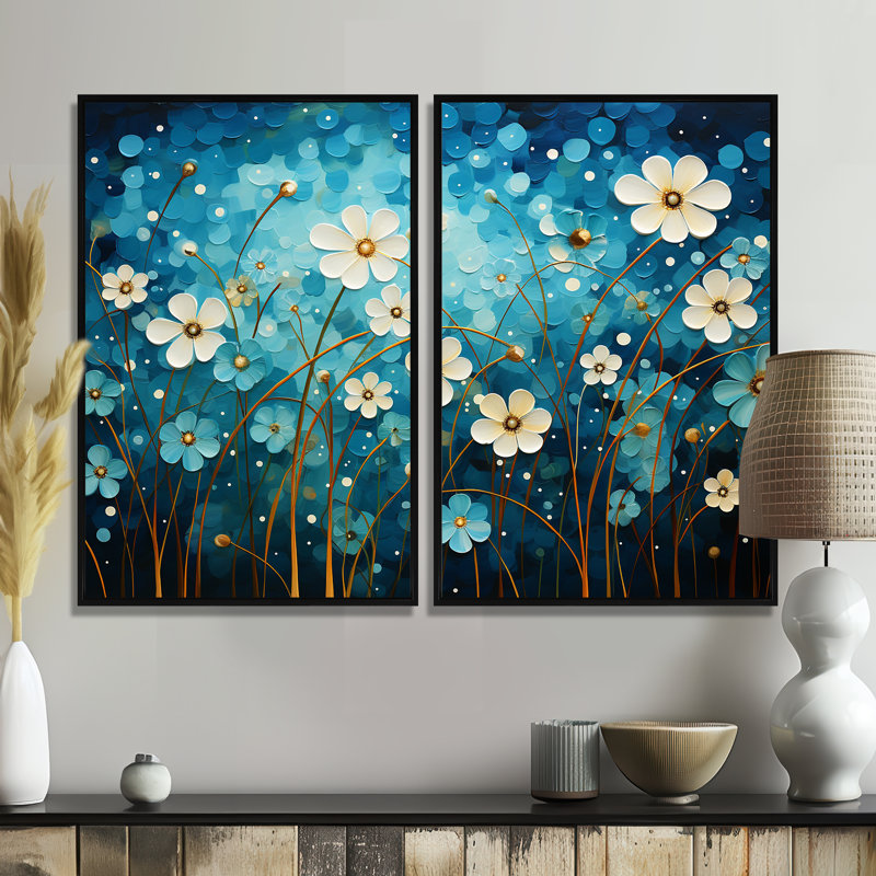 «Turquoise Tranquility», ensemble de 2 grands paysages abstraits, Black, 36" H x 48" W, Impression encadrée flottante