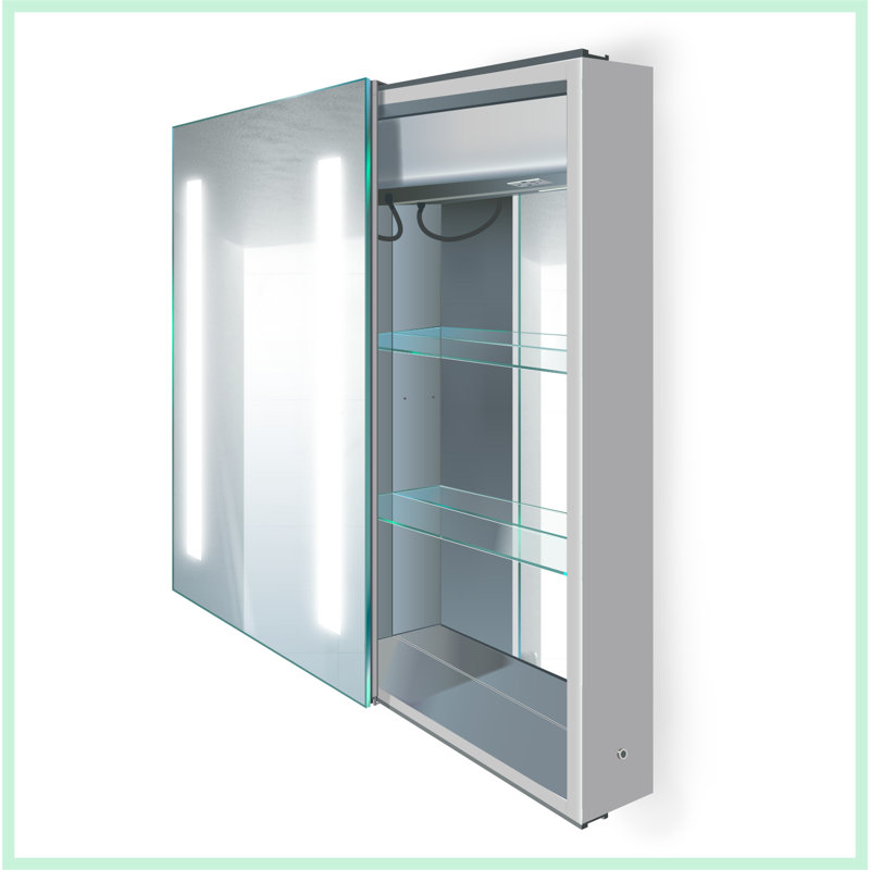Armoire à pharmacie sans cadre à 1 porte avec 2 tablettes réglables et éclairage DEL et prise de courant Granita, Gauche