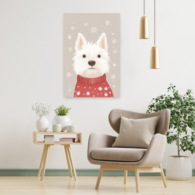 Cute Winter Dog Abstract Contemporary Dog Portrait Winter Wall Art Print 1 Piece Wrapped Canvas Wall Art