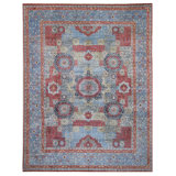 Hand Knotted Wool Area Rug in Silver And Blue