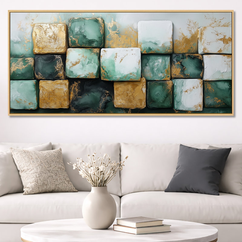 «Green Gold», impression sur toile moderne, Cadre naturel flottant, H 28 po x l 60 po