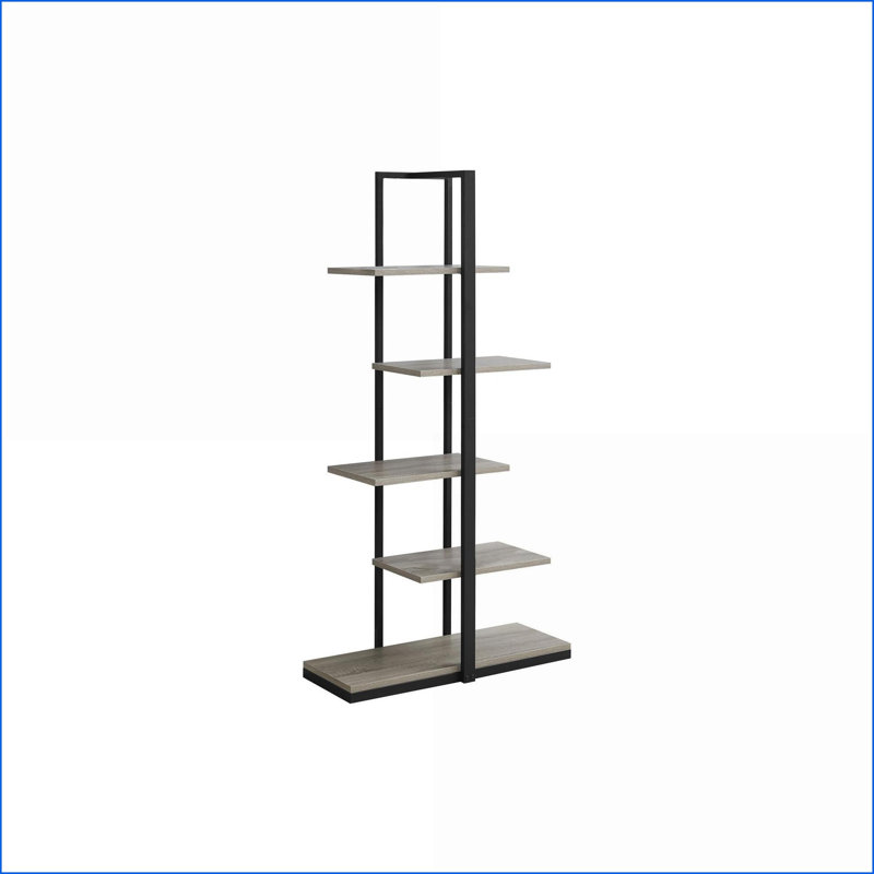 Bookshelf Modern Industrial 5 Tier Open Shelf - Taupe Wood, Black Metal 60"H | Taupe|MDF