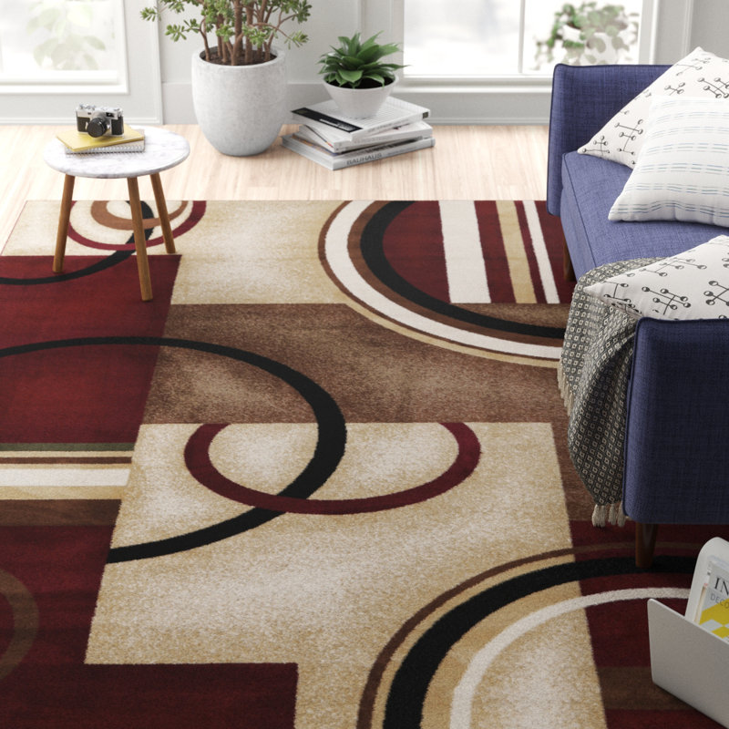 Tamia Power Loom Red/Brown/Ivory Modern Geometric Rug, Rectangle 280 x 380cm