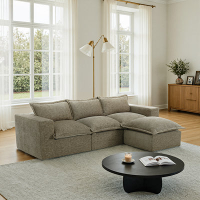 4 - Piece Upholstered Boneless Chenille Modular Sectional Sofa with Removable Ottoman– Fully Compressed, No Assembly Required