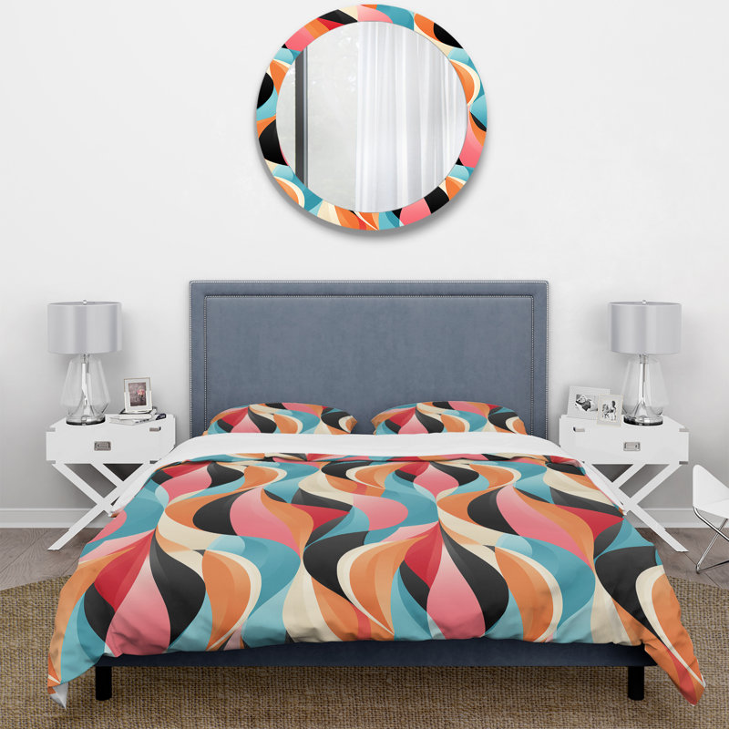 Ensemble de housse de couette à motif géométrique bleu et orange, Housse de couette pour très grand lit et 2 très