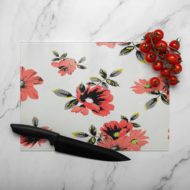 Flowers Glass Chopping Board, 40cm L x 28cm W