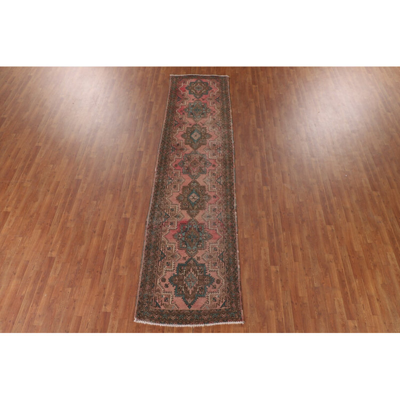 Tapis de couloir rose à motif géométrique traditionnel 3 x 12