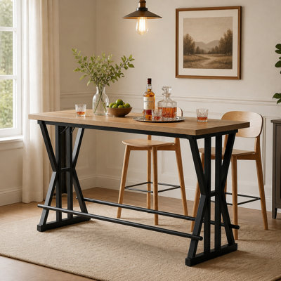 Table de bar 63 "avec pieds en métal en X, table de pub à hauteur de comptoir industrielle pour 4-6