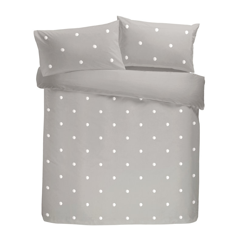 Dot Garden Duvet Cover Set, Silver/White Dots, King Duvet Cover + 2 Standard Pillowcases