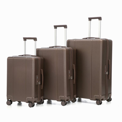 20 "/ 24" / 28 "3 pièces / ensemble en valise à roulettes en ABS, valise de cabine, couleur assortie, serrure à combinaison TSA (brun)