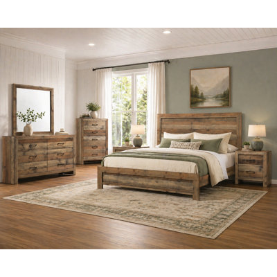 Modern Panel Bedroom Set in Natural Finish