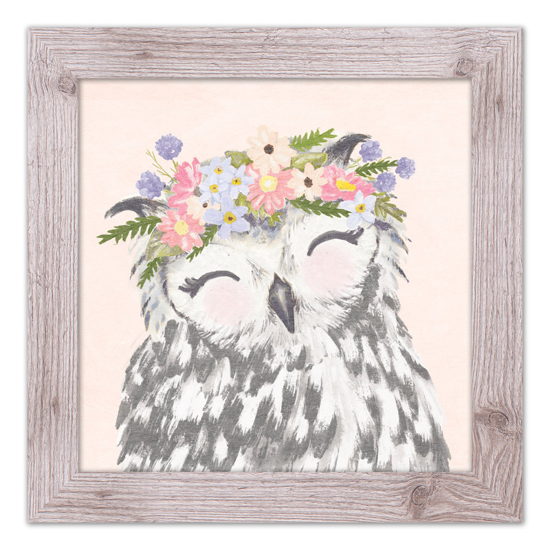 Hibou avec fleurs, reproduction encadrée, Blanc