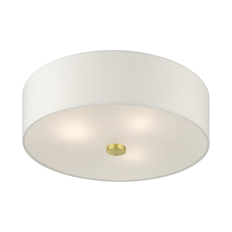 Flaire Fabric Semi Flush Mount, Satin Brass, 7.75" H x 15" W x 15" D