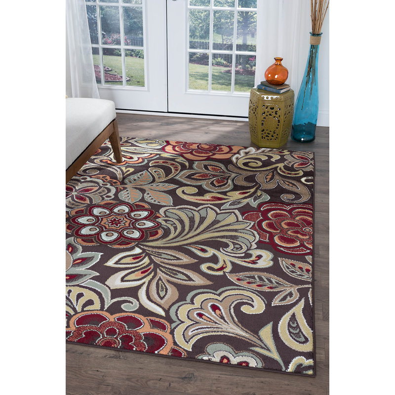 Elmer Transitional Floral Indoor Area Rug for Living Room, Dining Room, Bedroom, Rectangle 8'9" x 12'3", Brown 