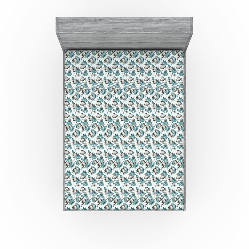 Ambesonne Nature Fitted Sheet Leaves Botanical Style Art, Queen Fitted Sheet, Cadet Blue/Dimgray Floral