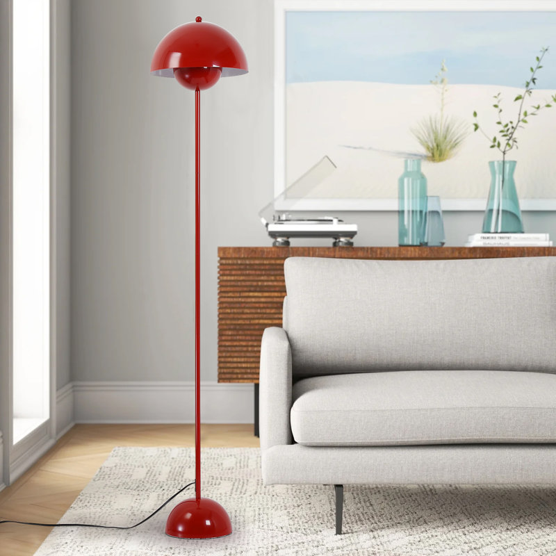 Industrial Metal Shade Pastel Floor Lamp With Foot Switch Modern Tall Standing Lamp For Living Room, Red