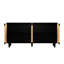 Buffet tissé à la main en ruppie maritime, pieds en bois de pin massif, noir classique, rangement à quatre tablettes, idéal pour les cinq assiettes décoratives