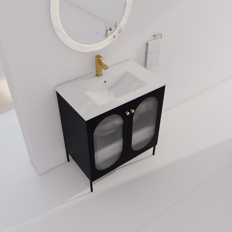 Black Freestanding Single Sink Vanity with White Ceramic Top