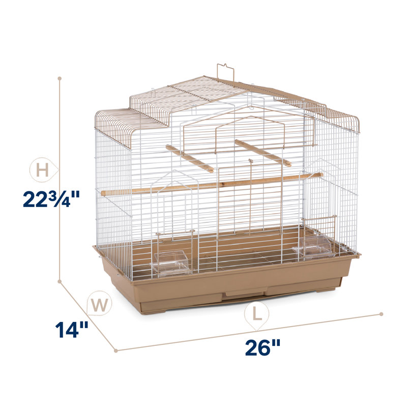 Barn Style Brown and White Bird Cage with Perch