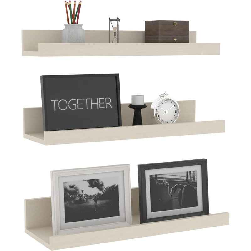 16 Inch Floating Shelves For Wall Mount, Woodgrain Wall Shelf Ledge For Bathroom Bedroom Kitchen Living Room Office Storage, Set Of 3 Different Sizes