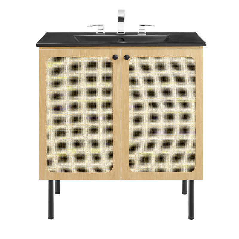 Modway Chaucer 30'' Single Bathroom Vanity with Wood Top, Oak/Black, Black