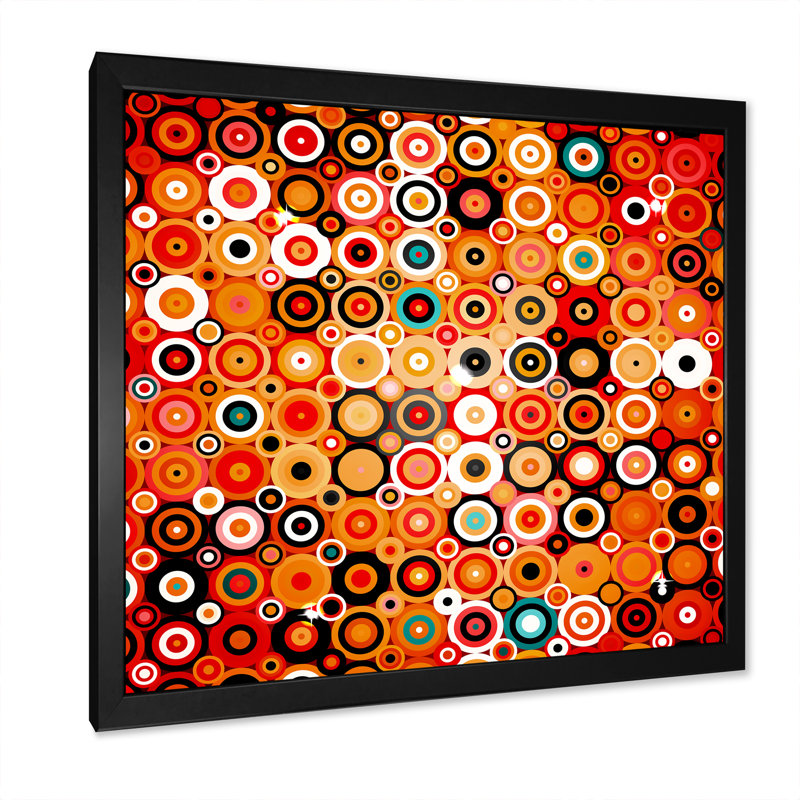 " Disco Style Pattern With Dots ", Black Picture Framed Canvas, 16" H x 16" W x 1" D
