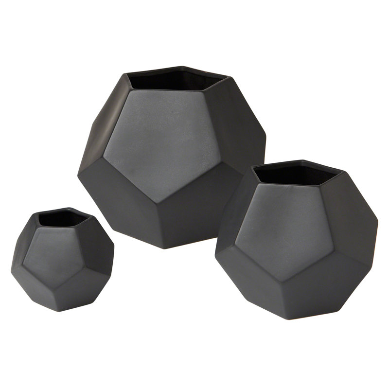 Faceted Table Vase, 4" H x 4.5" W x 4.5" D, Black