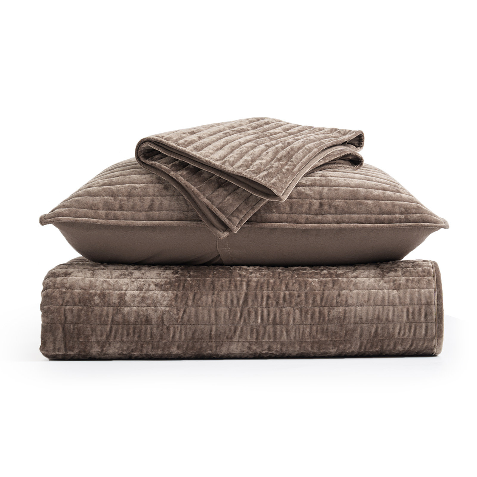 Velvet Quilt Set, Queen, Mocha Brown