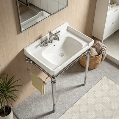 Bathroom Console Sink with Stainless Steel Support Legs and Towel Bar