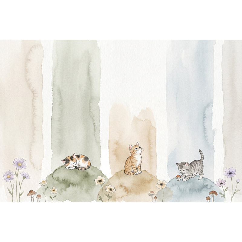 Chatons fond d'écran aquarelle amovible pastel, 200 po x 120 po, Non tissé