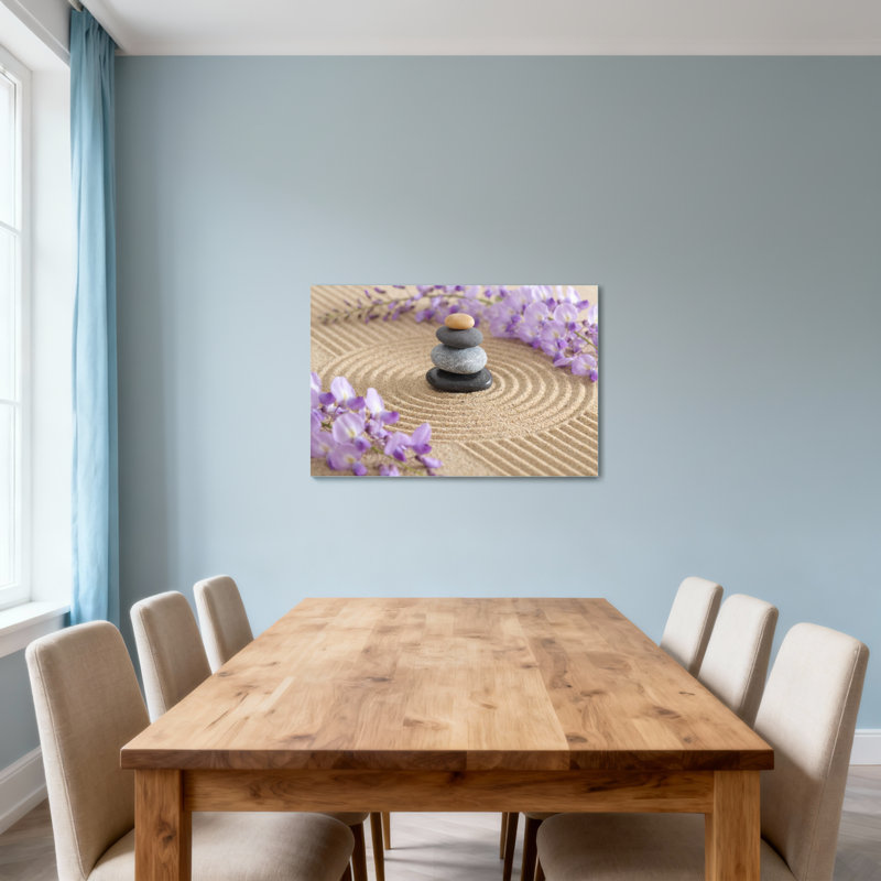 Pierres de jardin zen et fleurs mauves, H 20 po x l 30 po