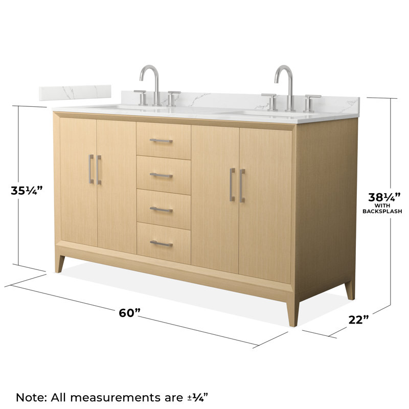 Janna 60" Freestanding Double Bathroom Vanity with Quartz Top, Brushed Nickel, Giotto Quartz