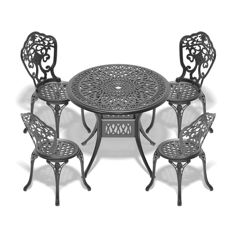 Ensemble de 5 pièces de mobilier de salle à manger en fonte d'aluminium toutes saisons avec cadre noir
