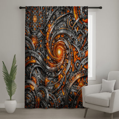 Intricate Spiral Machinery Window Curtains, Mechanical Sheer & Blockout Curtains - 1 Panel