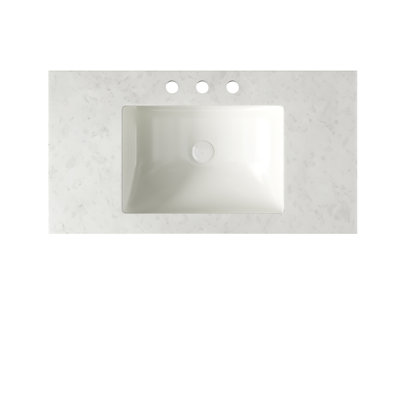 Comptoir ASO 24 po avec bordure en marbre artificiel, lavabo encastré en céramique avec 3 trous de robinetterie, sans robinetterie ni meuble, blanc
