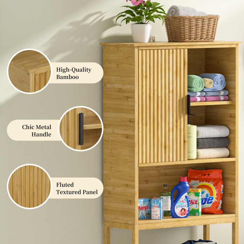 Donnell 23.6'' W X 67'' H X 9.1''D Bamboo Over The Toilet Shelf with Fluted Sliding Door