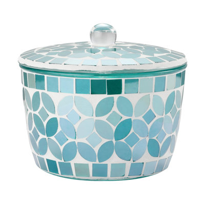 Support de salle de bain Qtip, Organisateur de rangement de comptoir Pot en pot Qtip Distributeur de verre mosaïque avec couvercle, (Vert)