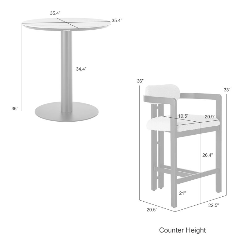 Ensemble bistro 3 pièces Aguilar, 36" H x 35.4" W x 35.4" D